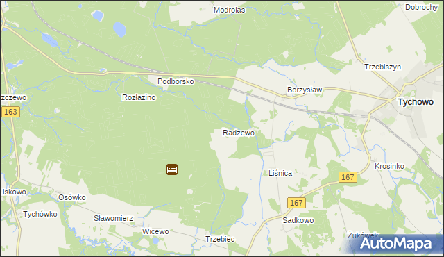 mapa Radzewo gmina Tychowo, Radzewo gmina Tychowo na mapie Targeo