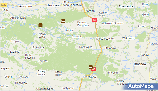 mapa Radziwiłka gmina Młodzieszyn, Radziwiłka gmina Młodzieszyn na mapie Targeo