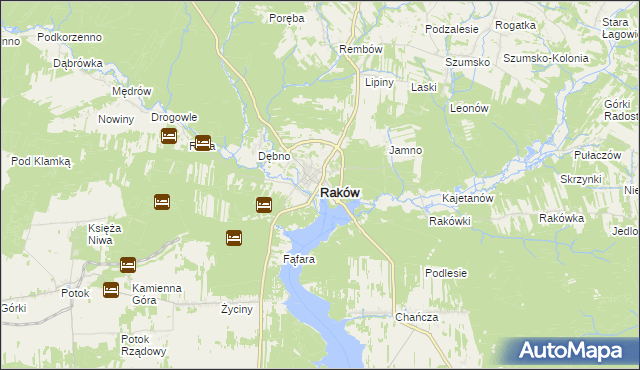 mapa Raków powiat kielecki, Raków powiat kielecki na mapie Targeo