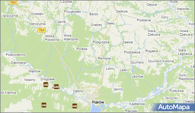 mapa Rembów gmina Raków, Rembów gmina Raków na mapie Targeo