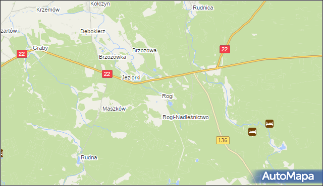 mapa Rogi gmina Lubniewice, Rogi gmina Lubniewice na mapie Targeo