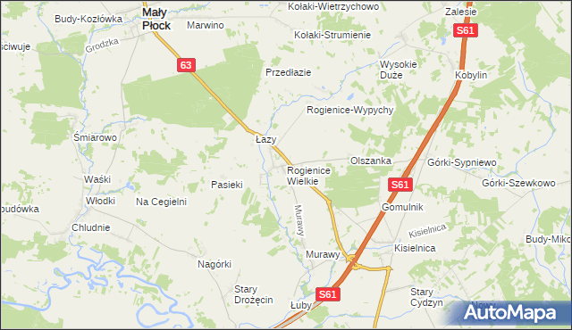 mapa Rogienice Wielkie, Rogienice Wielkie na mapie Targeo