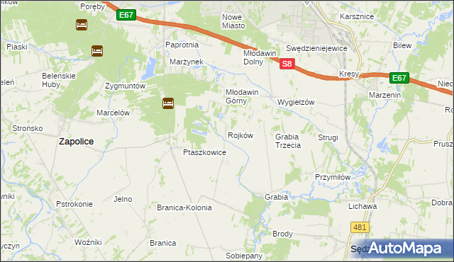 mapa Rojków gmina Zapolice, Rojków gmina Zapolice na mapie Targeo