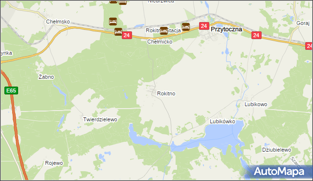 mapa Rokitno gmina Przytoczna, Rokitno gmina Przytoczna na mapie Targeo