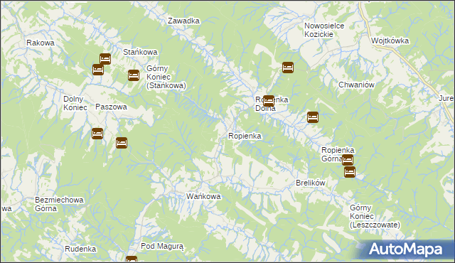 mapa Ropienka, Ropienka na mapie Targeo