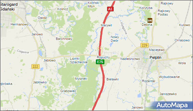 mapa Ropuchy, Ropuchy na mapie Targeo