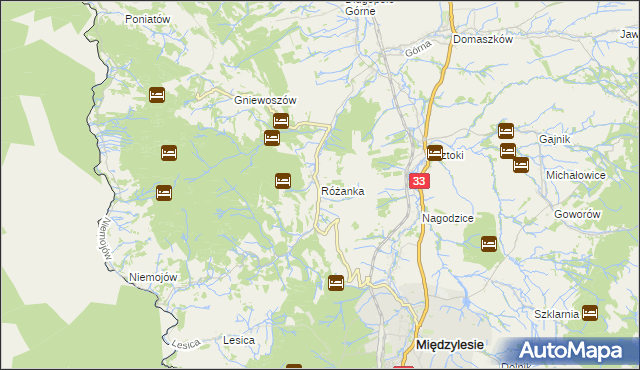 mapa Różanka gmina Międzylesie, Różanka gmina Międzylesie na mapie Targeo