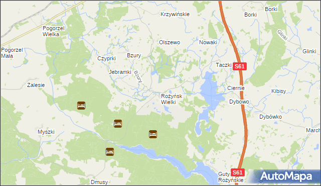 mapa Rożyńsk Wielki gmina Prostki, Rożyńsk Wielki gmina Prostki na mapie Targeo