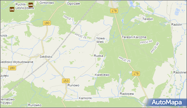 mapa Rudka gmina Trzcianka, Rudka gmina Trzcianka na mapie Targeo
