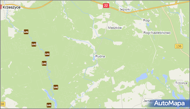 mapa Rudna gmina Krzeszyce, Rudna gmina Krzeszyce na mapie Targeo