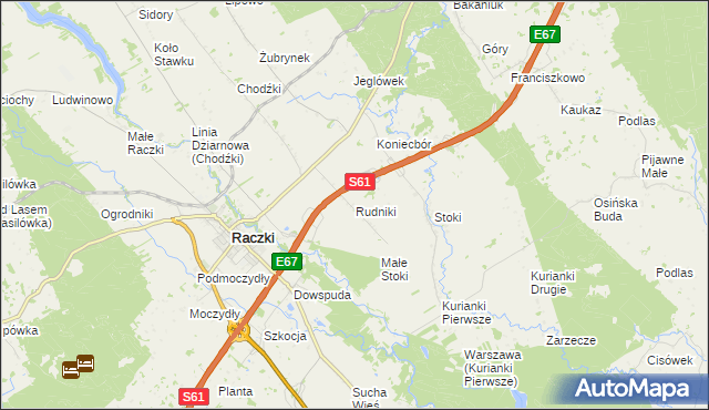 mapa Rudniki gmina Raczki, Rudniki gmina Raczki na mapie Targeo