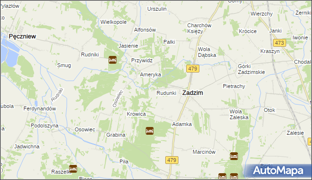 mapa Rudunki gmina Zadzim, Rudunki gmina Zadzim na mapie Targeo