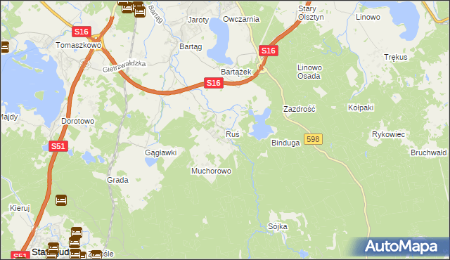 mapa Ruś gmina Stawiguda, Ruś gmina Stawiguda na mapie Targeo