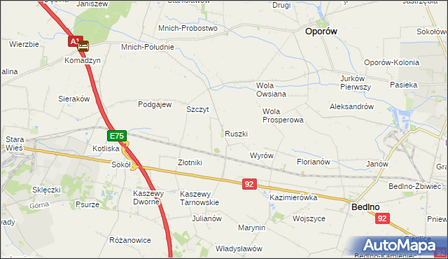 mapa Ruszki gmina Bedlno, Ruszki gmina Bedlno na mapie Targeo