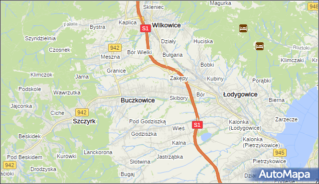 mapa Rybarzowice, Rybarzowice na mapie Targeo