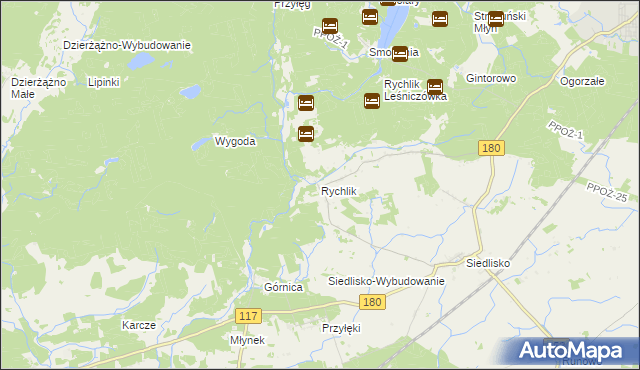 mapa Rychlik gmina Trzcianka, Rychlik gmina Trzcianka na mapie Targeo