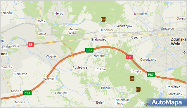 mapa Rzechta gmina Sieradz, Rzechta gmina Sieradz na mapie Targeo