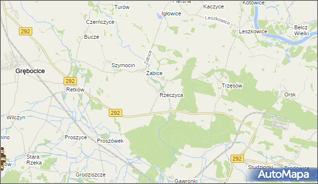 mapa Rzeczyca gmina Grębocice, Rzeczyca gmina Grębocice na mapie Targeo