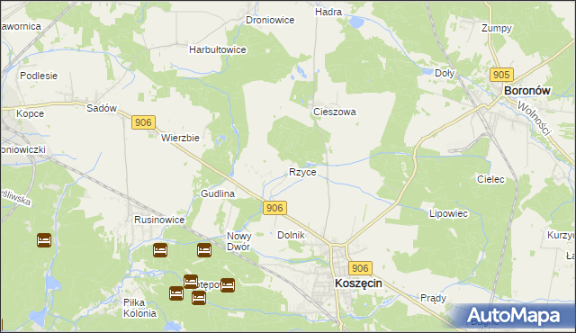 mapa Rzyce, Rzyce na mapie Targeo