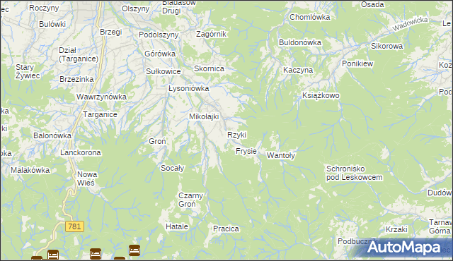 mapa Rzyki, Rzyki na mapie Targeo