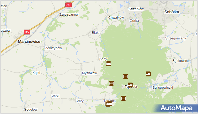 mapa Sady gmina Marcinowice, Sady gmina Marcinowice na mapie Targeo
