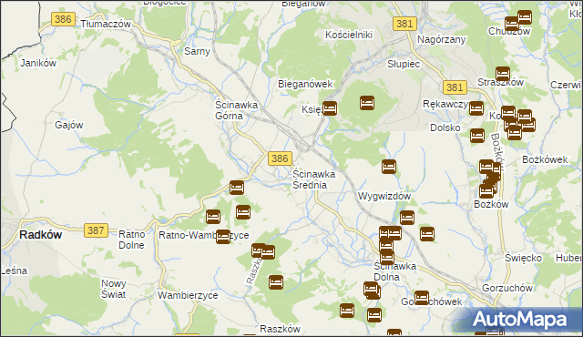 mapa Ścinawka Średnia, Ścinawka Średnia na mapie Targeo