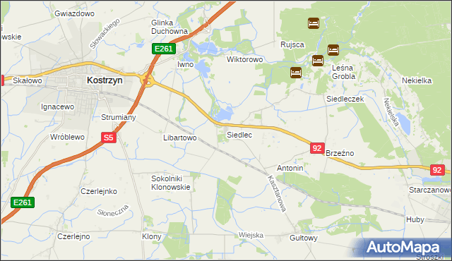 mapa Siedlec gmina Kostrzyn, Siedlec gmina Kostrzyn na mapie Targeo