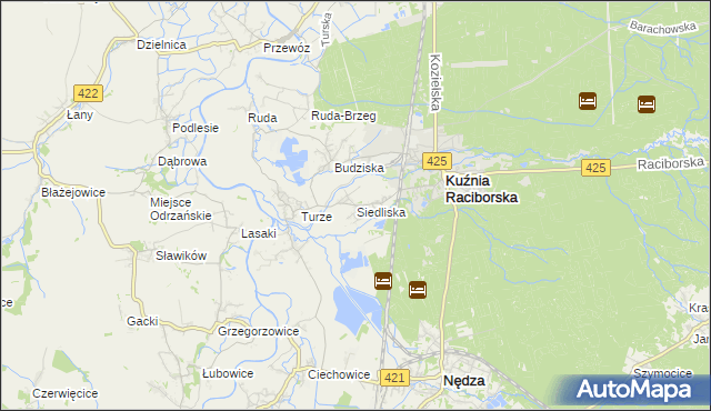 mapa Siedliska gmina Kuźnia Raciborska, Siedliska gmina Kuźnia Raciborska na mapie Targeo