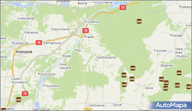 mapa Siedliszowice gmina Kroczyce, Siedliszowice gmina Kroczyce na mapie Targeo