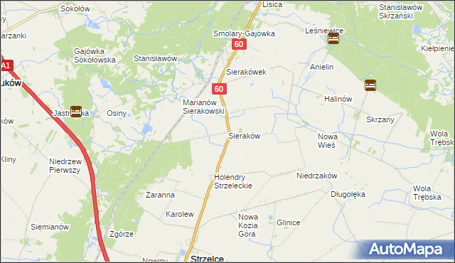 mapa Sieraków gmina Gostynin, Sieraków gmina Gostynin na mapie Targeo