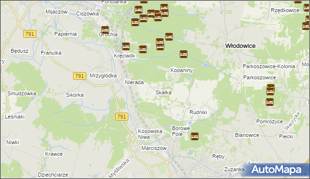 mapa Skałka gmina Włodowice, Skałka gmina Włodowice na mapie Targeo