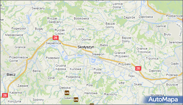 mapa Sławęcin gmina Skołyszyn, Sławęcin gmina Skołyszyn na mapie Targeo