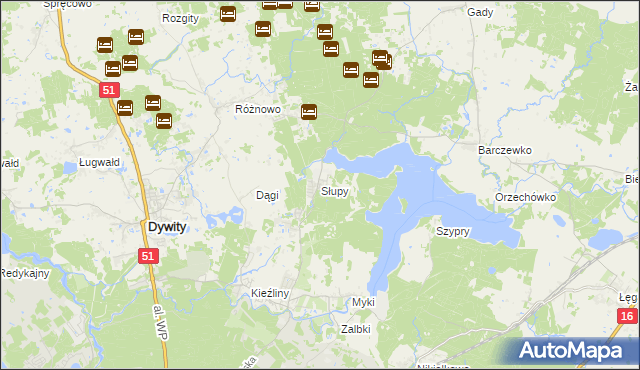 mapa Słupy gmina Dywity, Słupy gmina Dywity na mapie Targeo