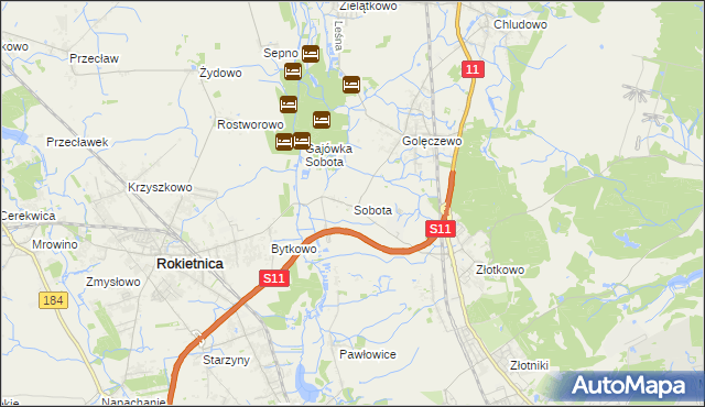 mapa Sobota gmina Rokietnica, Sobota gmina Rokietnica na mapie Targeo