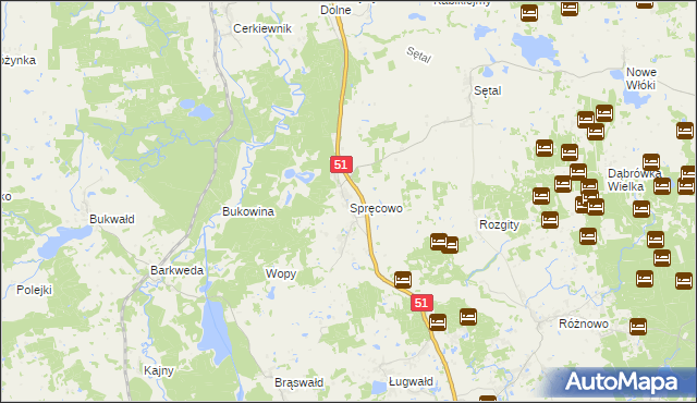 mapa Spręcowo, Spręcowo na mapie Targeo