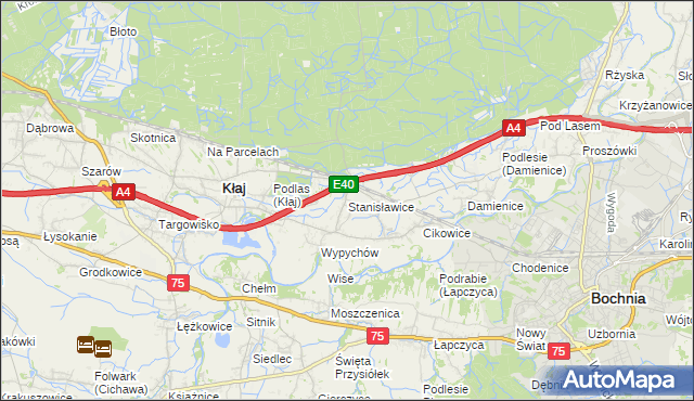 mapa Stanisławice gmina Bochnia, Stanisławice gmina Bochnia na mapie Targeo