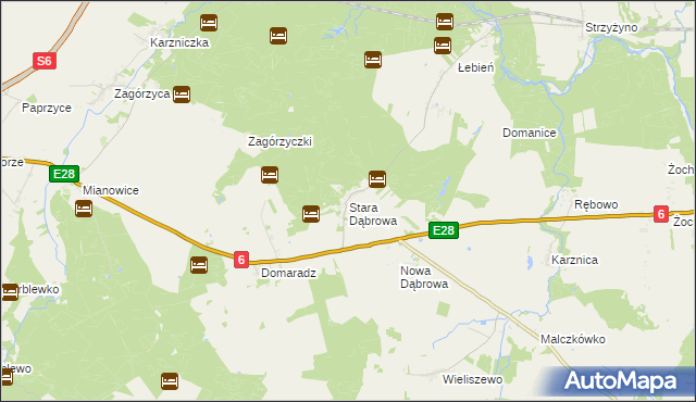 mapa Stara Dąbrowa gmina Damnica, Stara Dąbrowa gmina Damnica na mapie Targeo