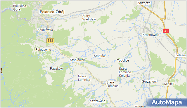 mapa Starków gmina Kłodzko, Starków gmina Kłodzko na mapie Targeo