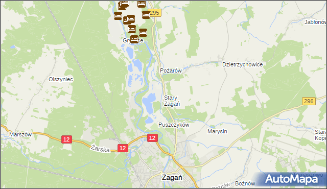 mapa Stary Żagań, Stary Żagań na mapie Targeo