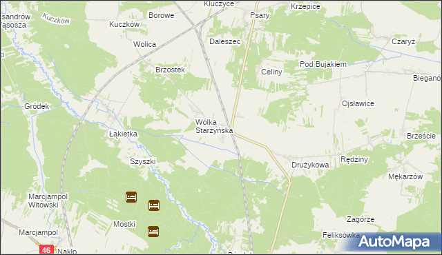 mapa Starzyny gmina Szczekociny, Starzyny gmina Szczekociny na mapie Targeo