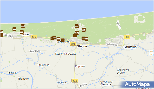 mapa Stegna powiat nowodworski, Stegna powiat nowodworski na mapie Targeo