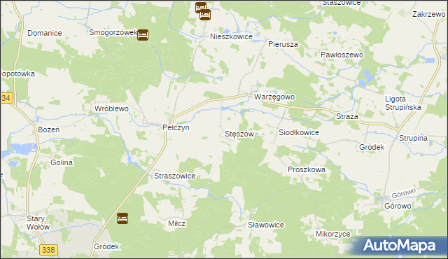 mapa Stęszów gmina Wołów, Stęszów gmina Wołów na mapie Targeo