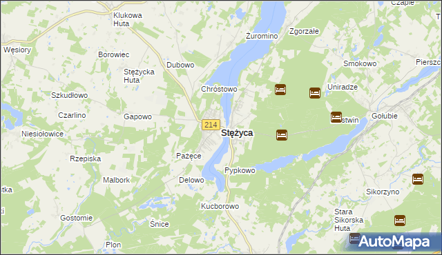 mapa Stężyca powiat kartuski, Stężyca powiat kartuski na mapie Targeo