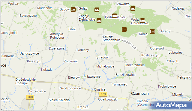 mapa Stradów gmina Czarnocin, Stradów gmina Czarnocin na mapie Targeo