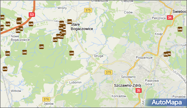 mapa Struga gmina Stare Bogaczowice, Struga gmina Stare Bogaczowice na mapie Targeo