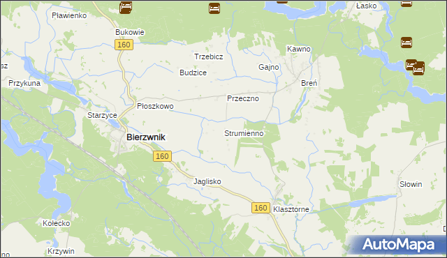 mapa Strumienno gmina Bierzwnik, Strumienno gmina Bierzwnik na mapie Targeo