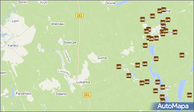 mapa Sucha gmina Barlinek, Sucha gmina Barlinek na mapie Targeo