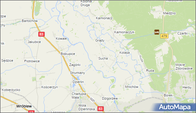 mapa Sucha gmina Sieradz, Sucha gmina Sieradz na mapie Targeo