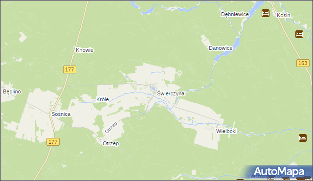 mapa Świerczyna gmina Wierzchowo, Świerczyna gmina Wierzchowo na mapie Targeo