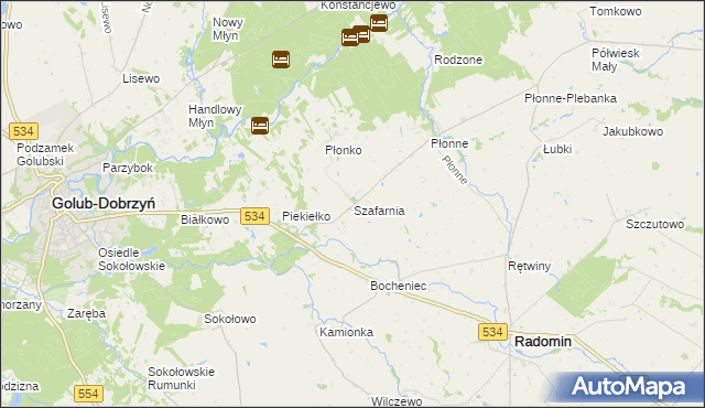 mapa Szafarnia gmina Radomin, Szafarnia gmina Radomin na mapie Targeo